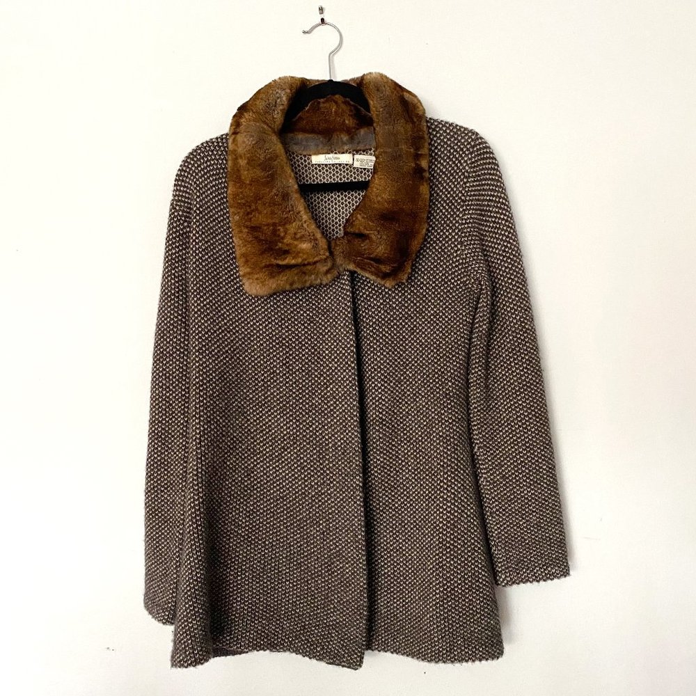 Neiman Marcus 100% Cashmere & Rex Fur Trim Coat